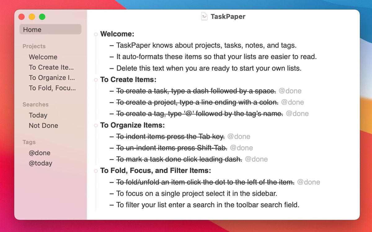 TaskPaper 3.9 for Mac 破解版 纯文本待办事项GTD工具