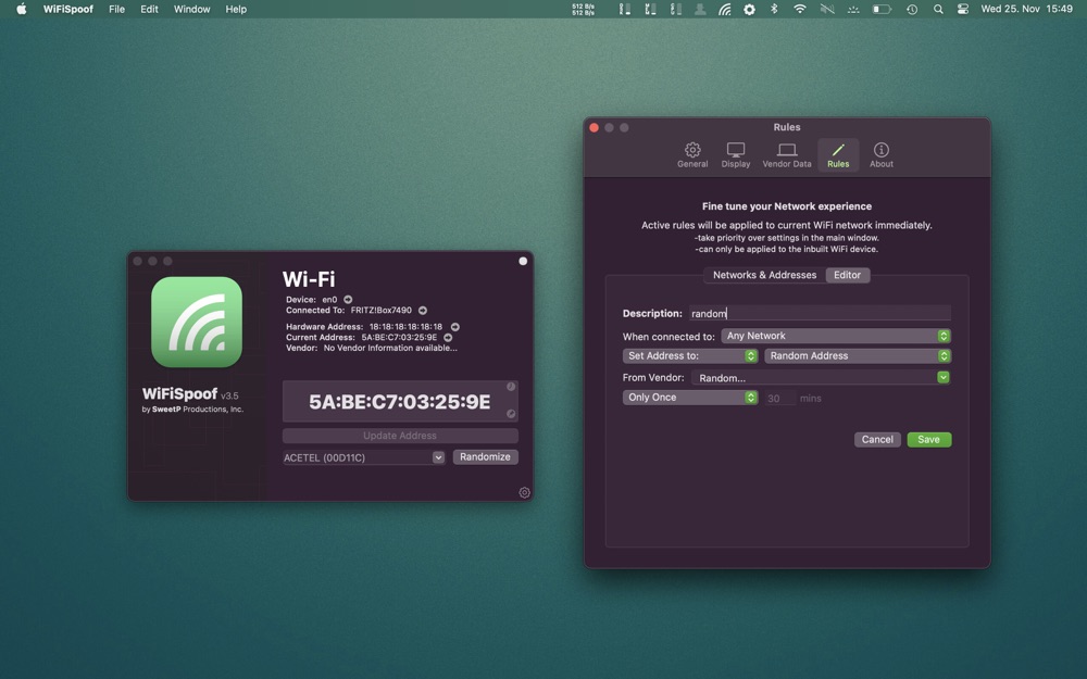 WiFiSpoof 3.8.6 for Mac 破解版 WiFi MAC物理地址修改工具