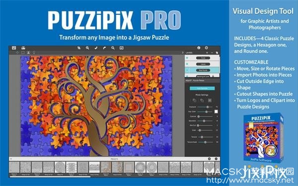 JixiPix PuzziPix Pro 1.0.5 for Mac 图像拼图七巧板制作软件