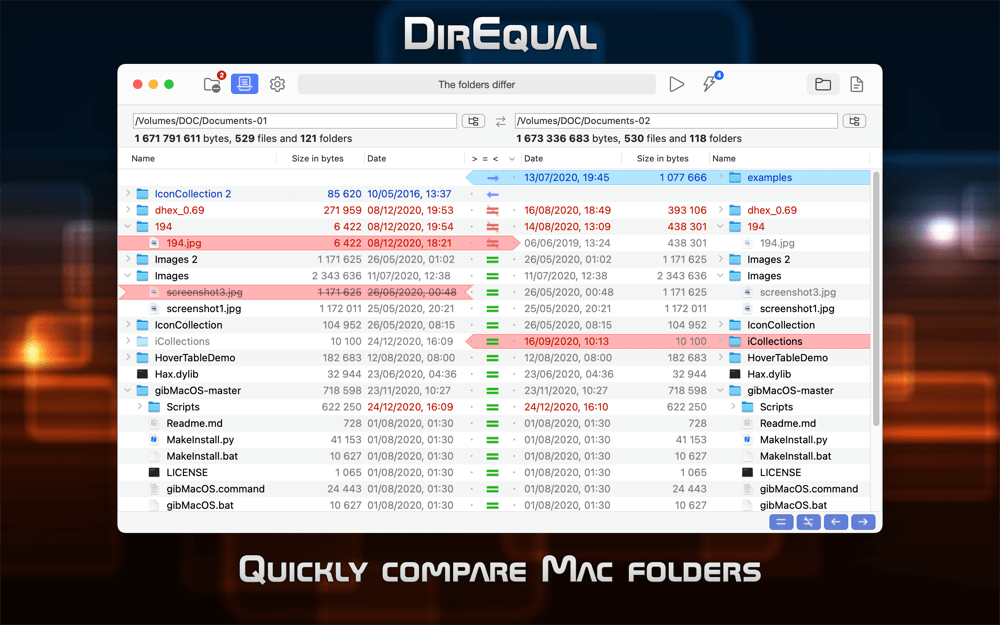 DirEqual 4.6 (46012) for Mac 文件及文件夹快速比较工具