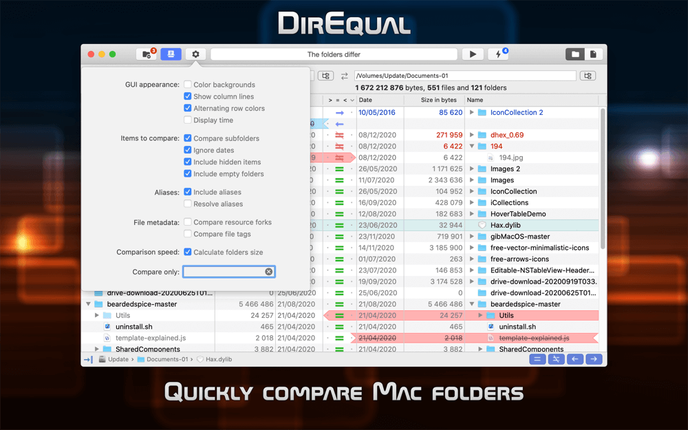 DirEqual 4.6 (46012) for Mac 文件及文件夹快速比较工具