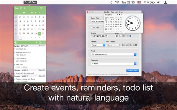 EzyCal 1.8 for Mac 状态栏日历任务提醒工具