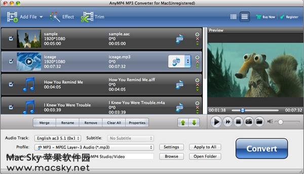 苹果MP3音频视频格式转换器 AnyMP4 MP3 Converter 8.1.8