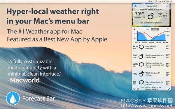 Forecast Bar 5.0.2 for Mac 实时天气预报软件
