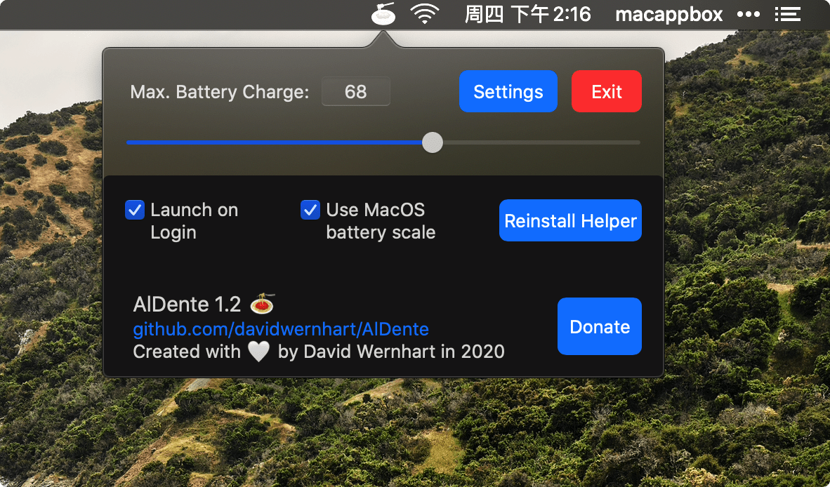 AlDente for mac 1.19.2 mac电池最大充电限制