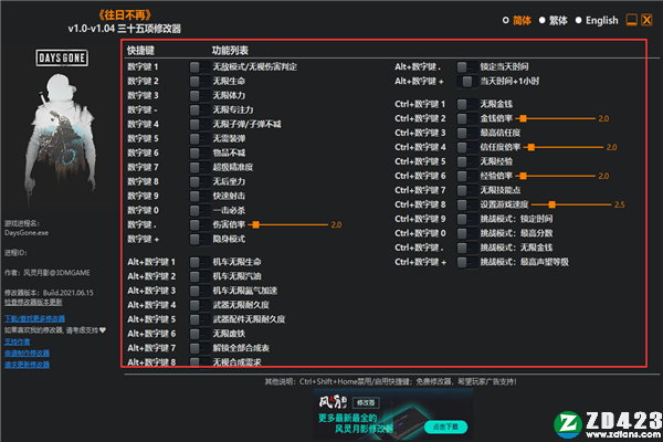 往日不再修改器绿色版-往日不再三十五项修改器下载 v1.0-v1.04