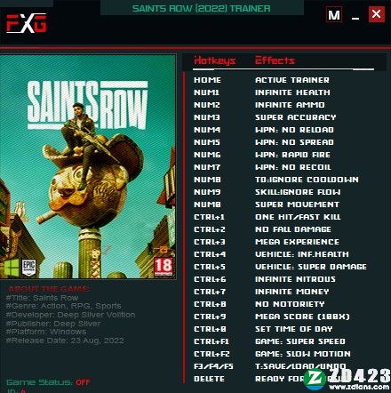 黑道圣徒重启版修改器FutureX版下载-黑道圣徒重启版二十四项修改器 v1.1.4