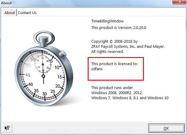 ZPAY Time Billing Window破解版下载 v2.0.20(附注册信息和教程)