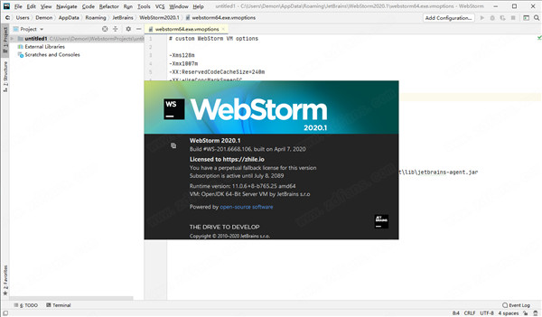 JetBrains WebStorm 2020.1汉化破解版下载(附汉化、破解补丁及激活码)