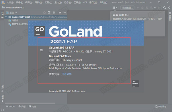 GoLand 2021破解版-JetBrains GoLand 2021.1中文破解版下载 v211.4961.30(附破解教程)